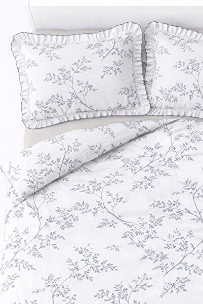 GÖRMEZ TEKSTİL طقم غطاء لحاف مزدوج من القطن الناعم المكشكش - رمادي/بيج