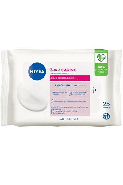 NIVEA Set of 3 x Nivea Cleansing Wipes for Dry and Sensitive Skin, 25 pieces