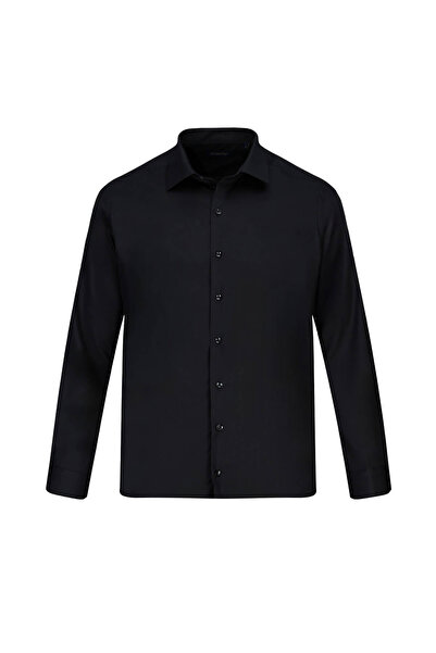 Hatemoğlu Black Classic Fit Slim Collar Cotton Long Sleeve Classic Shirt