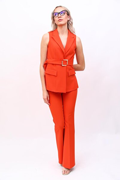 ÖNDER ÖZSOY Men's Collared Belted Slit Vest & Elastic Flared Pants Women's Su...