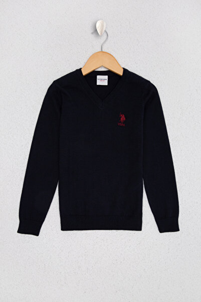 U.S. Polo Assn. Boy's Navy Blue V-Neck Knit Sweater 50210681-Vr033