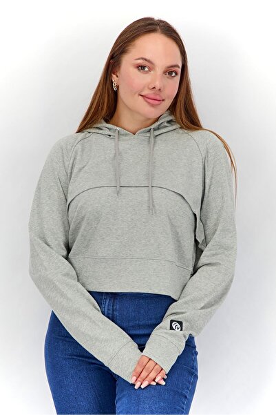 Piping Hot Women Hooded Long Sleeves Solid Sweatshirt, Grey