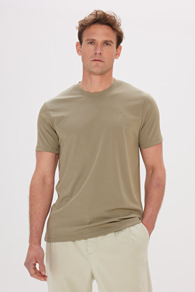 ALTINYILDIZ CLASSICS Men's Khaki Slim Fit Narrow Cut Crew Neck Cotton T-Shirt