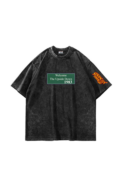 Bak Moda Upside Down cu imprimeu supradimensionat Unisex Lavabil Negru tricou