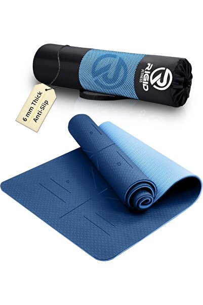 RIGID FITNESS Yoga Mat 6mm with Alignments - Anti-Slip TPE Yoga Mat with Carr...