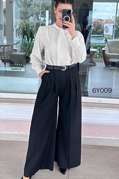 İnce Topuk Belted Palazzo Pants 6Y009