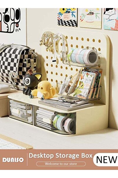 DOMEET Desktop Storage Box with Pegboard, Multi-Functional Desk Display Shelf...