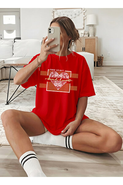 caddekombin Ženski paket od Čipka komada sa detaljnim srcem Štampano crveni T...