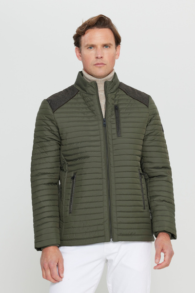 ALTINYILDIZ CLASSICS Ανδρικό παλτό χακί στάνταρ εφαρμογής, καπιτονέ με κανονι...