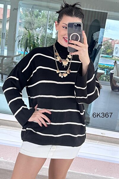 İnce Topuk Turtleneck Striped Knitwear Blouse 6K367