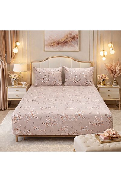 GOOD MORNİNG PAMUKKALE Beige Ethnic Pattern Battal Elastic Sheet Set (180X200...