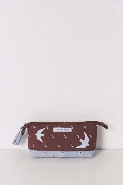 Women'secret حقيبة زينة صغيرة مزينة بنقشة طيور صغيرة باللون العنابي