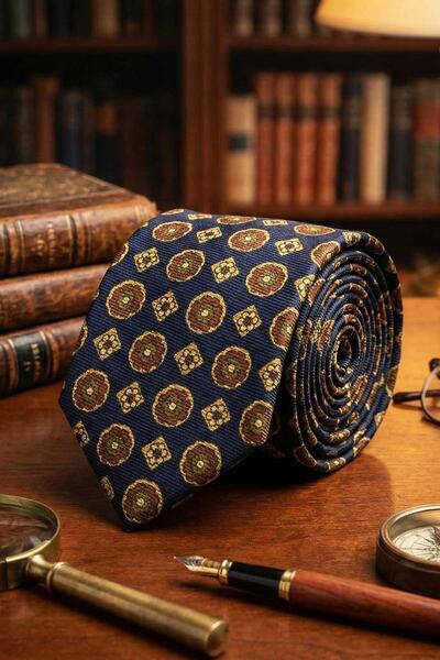 Kravatkolik Onsernone Style Lacivert Motif Desen İtalyan İpek Kravat İK2244