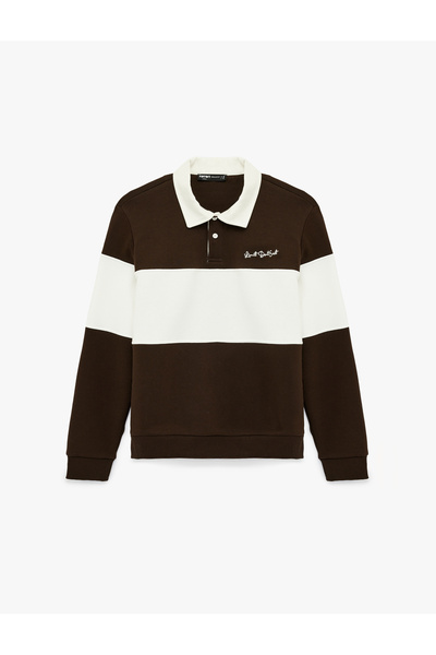 Koton Long Sleeve Embroidered R Color Block Polo Neck Sweatshirt