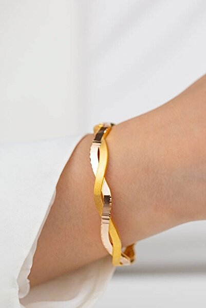 Çgk Çiğdem Gürel Kuyumculuk Sonsuzluk Dalga Formlu Modern Ajdalı Altın Kelepç...