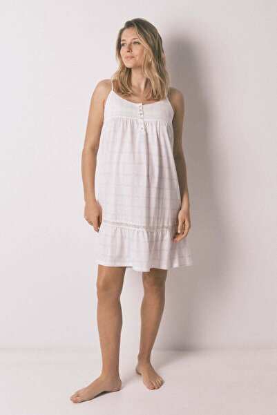 Women'secret Lilac cotton midi plaid maternity nightgown