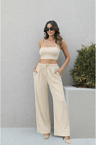 YAKAMEL Women's Wide Leg Wrinkled Super High Waist Palazzo Flared with Ties