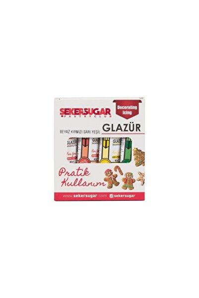 ŞEKER & SUGAR Şeker Sugar Hazır Glazür Beyaz, Kırmızı, Sarı, Yeşil 4lü Set 160gr