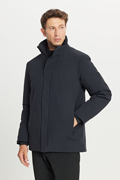 ALTINYILDIZ CLASSICS Men's Black Warm Standard Fit Regular Cut Casual Coat wi...