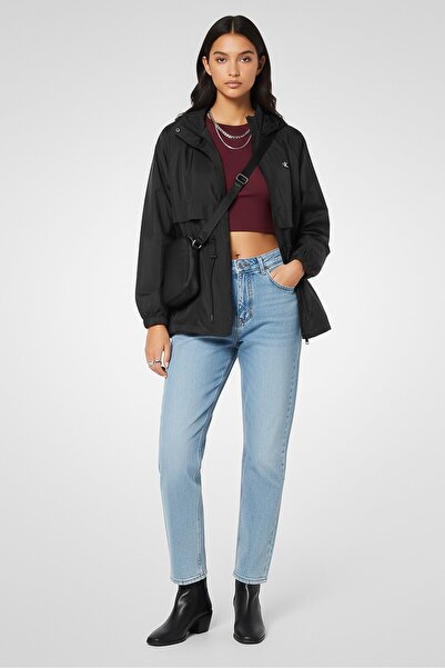 Calvin Klein Jeans Women Brand Logo Long Sleeve Windbreaker Jacket, Black