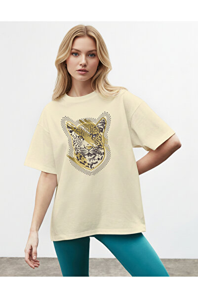 caddekombin Imprimeu leopard cu puncte pentru femei cu imprimeu basic Bej tricou
