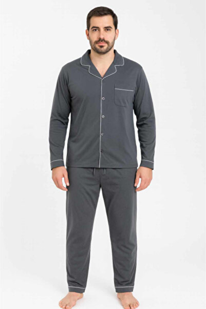 espiri Men's Cotton Pajamas with Buttons, Gray