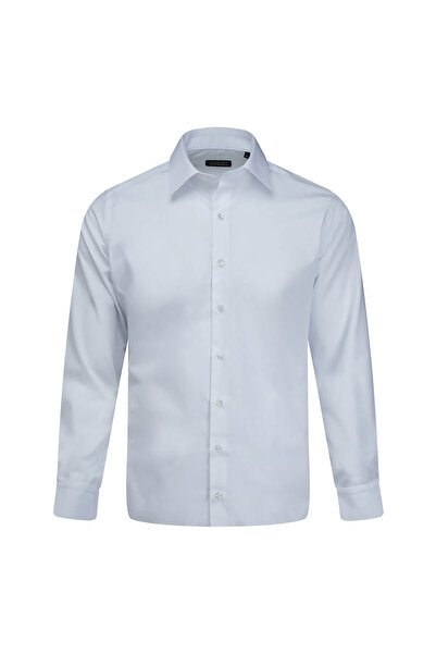 Hatemoğlu White Classic Fit Slim Collar Cotton Long Sleeve Classic Shirt