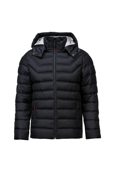 Hatemoğlu Siyah Slim Fit Hakim Yaka Kapüşonlu Şişme Mont