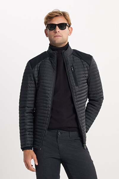 ALTINYILDIZ CLASSICS Men's Black Standard Fit Regular Cut Quilted Patterned M...