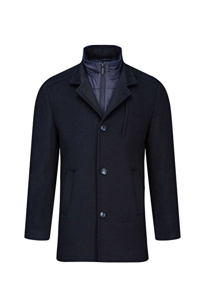 Hatemoğlu Lacivert Slim Fit Hakim Yaka İçlikli Kaşe Yünlü Palto