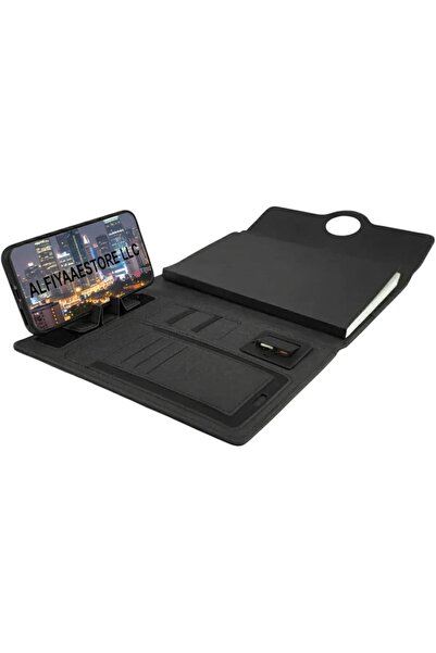 Generic 8,000 mAh Powerbank Portfolio Notebook with 15W Wireless Charging, Black