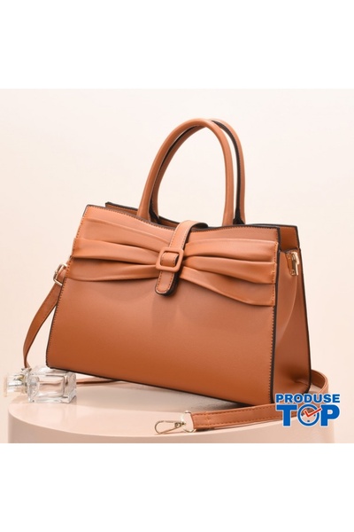 Produse.Top Elegant Brown Eco Leather Office Bag with Detachable Strap