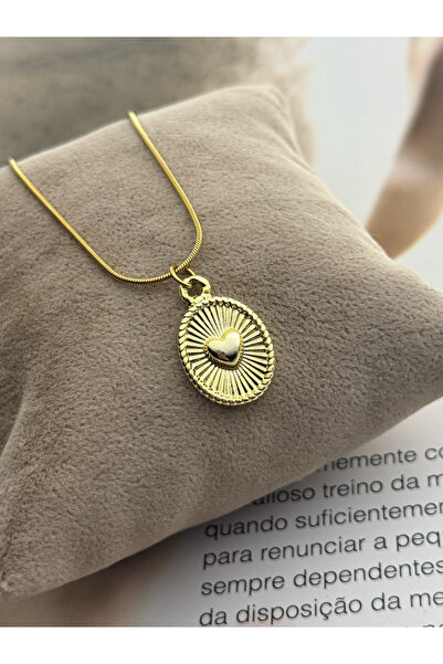 roshel قلادة نسائية من الفولاذ المقاوم للصدأ باللون الذهبي مع تفاصيل قلب منقو...