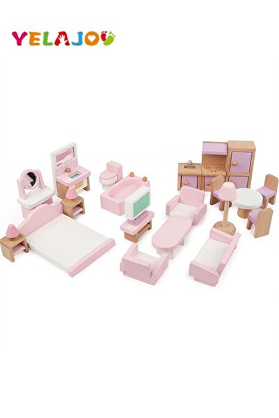 Arabest مجموعة أثاث لعب التظاهر مكونة من 22 قطعة من إكسسوارات بيت الدمى الخشب...