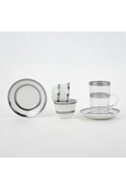 TULIN طقم تقديم الشاي والقهوة - زجاج شفاف وخزف بلمسة فضية - 36 قطعة