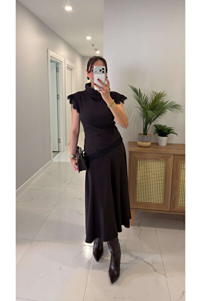 BİRCANÇİL Set de fustă și bluză cu curea cu detaliu din dantelă maro amar ZR ...