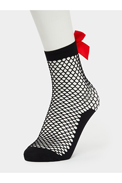 Styli Fishnet Bow Trim Socks