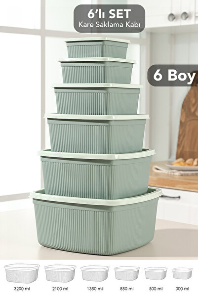 Meleni Home Set de 6 recipiente pătrate cu dungi pentru depozitare - Recipien...