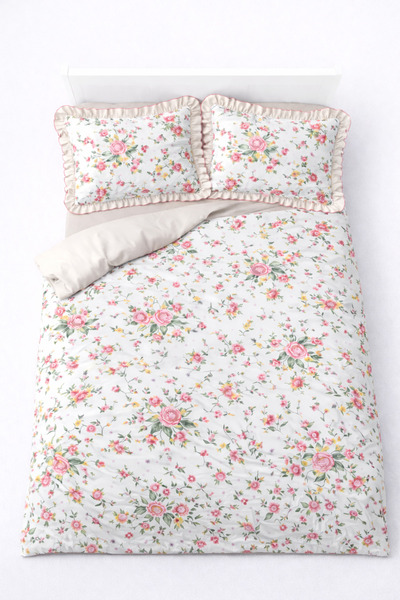 GÖRMEZ TEKSTİL Soft Cotton Ruffled Single Bed Rose Elegance - Duvet Cover Set...