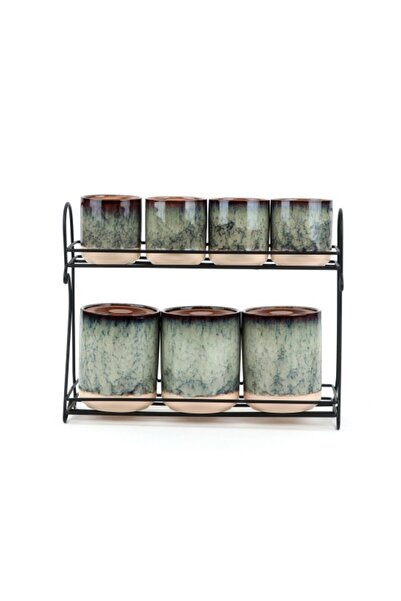 Generic 7-piece ceramic jar set with metal holder