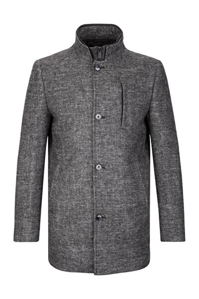 Hatemoğlu Antrasit Slim Fit Hakim Yaka Yünlü Kaşe Palto