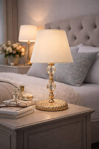 571 Store مصباح طاولة من E SERSİ مصنوع من الذهب الوردي مع قاعدة قماشية ورأس م...