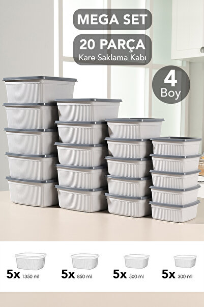 Meleni Home Set of 20 Striped Square Storage Containers - Microwave Safe Food...