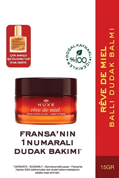 Nuxe Rêve de Miel Besleyici Onarıcı Dudak Balmı 15 gr+Çok Amaçlı Kuru Yağ 10 ...