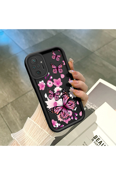 SLIMFELT Redmi Note 10 Pro Uyumlu Kelebek Desenli Siyah Silikon Kılıf Çizilme...