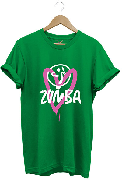 WİDİ Zumba Fitness Kalp Printed 100% Cotton Regular Fit Crew Neck T-Shirt