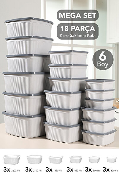 Meleni Home Set of 18 Striped Square Storage Containers - Microwave Safe Orga...