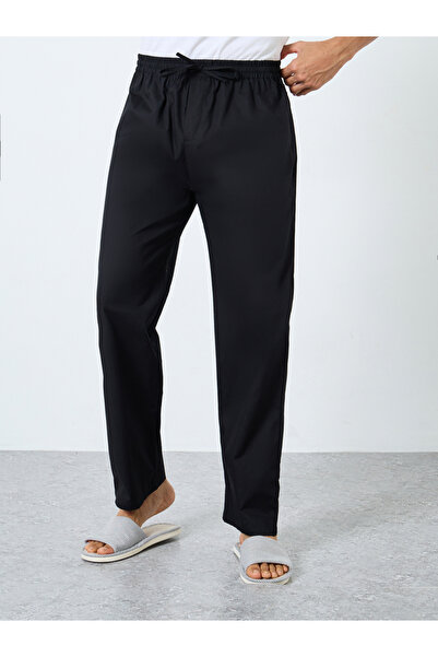 Styli Men Black Lounge Pants with Drawstring Waist