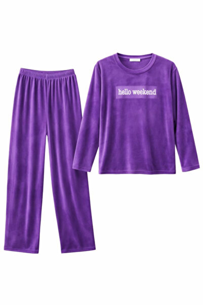LOVENİSA Velvet pajamas for women, set of 2 pieces, purple color, with the me...
