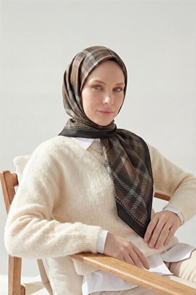 Silk Home Viscose Velora Scarf Four Seasons Plaid Pattern Bitter Brown 90X90